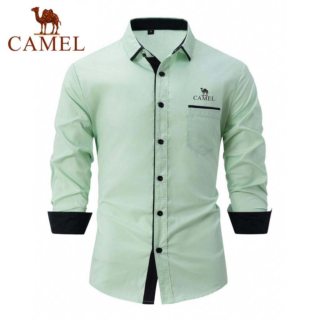 Camel Spring Autumn Embroidery New Fashion Men's Wear High Quality Cotton Men's Color Block Business Slim Fit Casual Shirt Long Sleeved Shirt