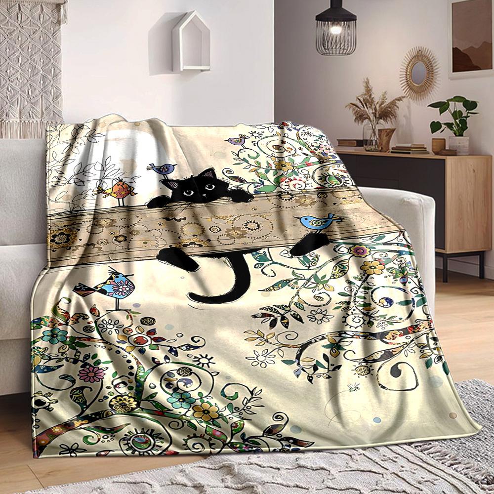 1pc Cat Garden Lightweight Flannel Blanket, Comfortable and Warm Blanket, for Office and Camping Sofa Bed155