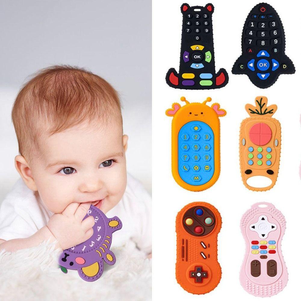 Kids Sensory Educational Remote Control Shape Teether Silicone Pain Relief Teething Toy Baby