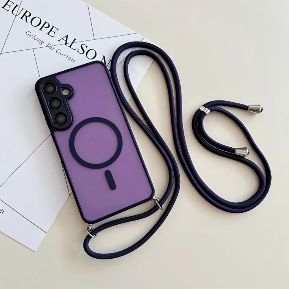 Magnetic Hard PC Case For Samsung Galaxy S26 S25 Edge S24 FE S23 Ultra Plus For Magsafe Shockproof Cover With Crossbody Lanyard