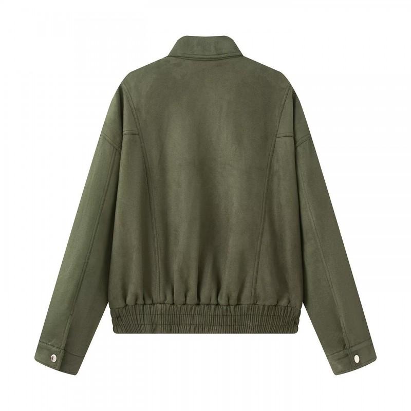 Womens Retro Moto Jacket Short Loose Fit Suede Blazer Fall Winter Streetwear