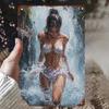 HD Металлическая жестяная табличка Водопад Девушка в бикини Стиль масляной живописи Винтажное настенное искусство Декор для бара Гаража Ретро Металлическая табличка Постер
