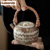 230ml Retro Old Rock Mud Teapot Gilded Silver Buddha Vine Weaving Lifting Beam Pot Tea Brewing Kettle Chinese Tea Set Collection