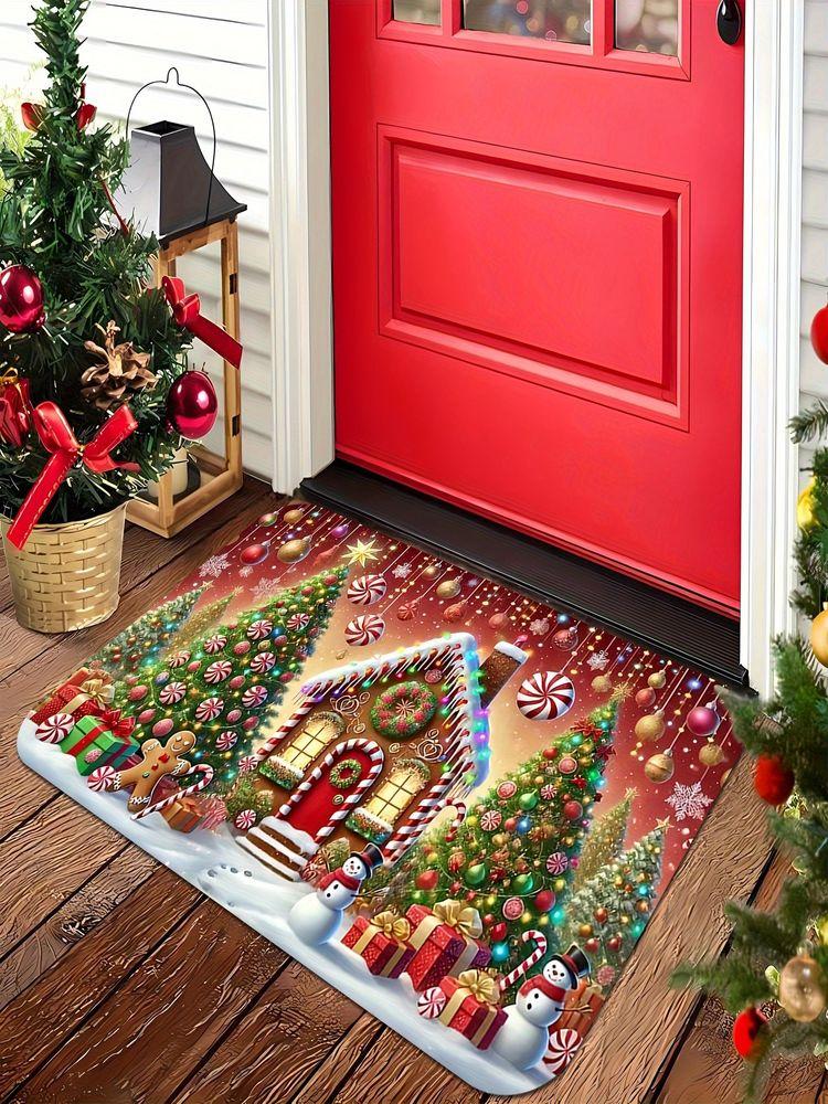 VIKAMA Gingerbread Candy Christmas Doormat Non-Slip Washable Entrance Rug Indoor Outdoor Winter Holiday Home Decor
