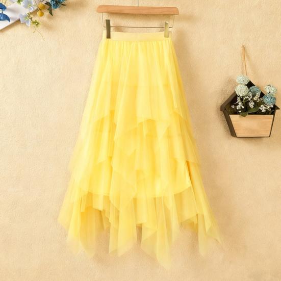 Женская юбка Эластичная Высокая талия Неровный Многослойный Подол Midi Юбка Блестящие Стразы Декор Стройнящая Вечеринка Юбка Повседневная