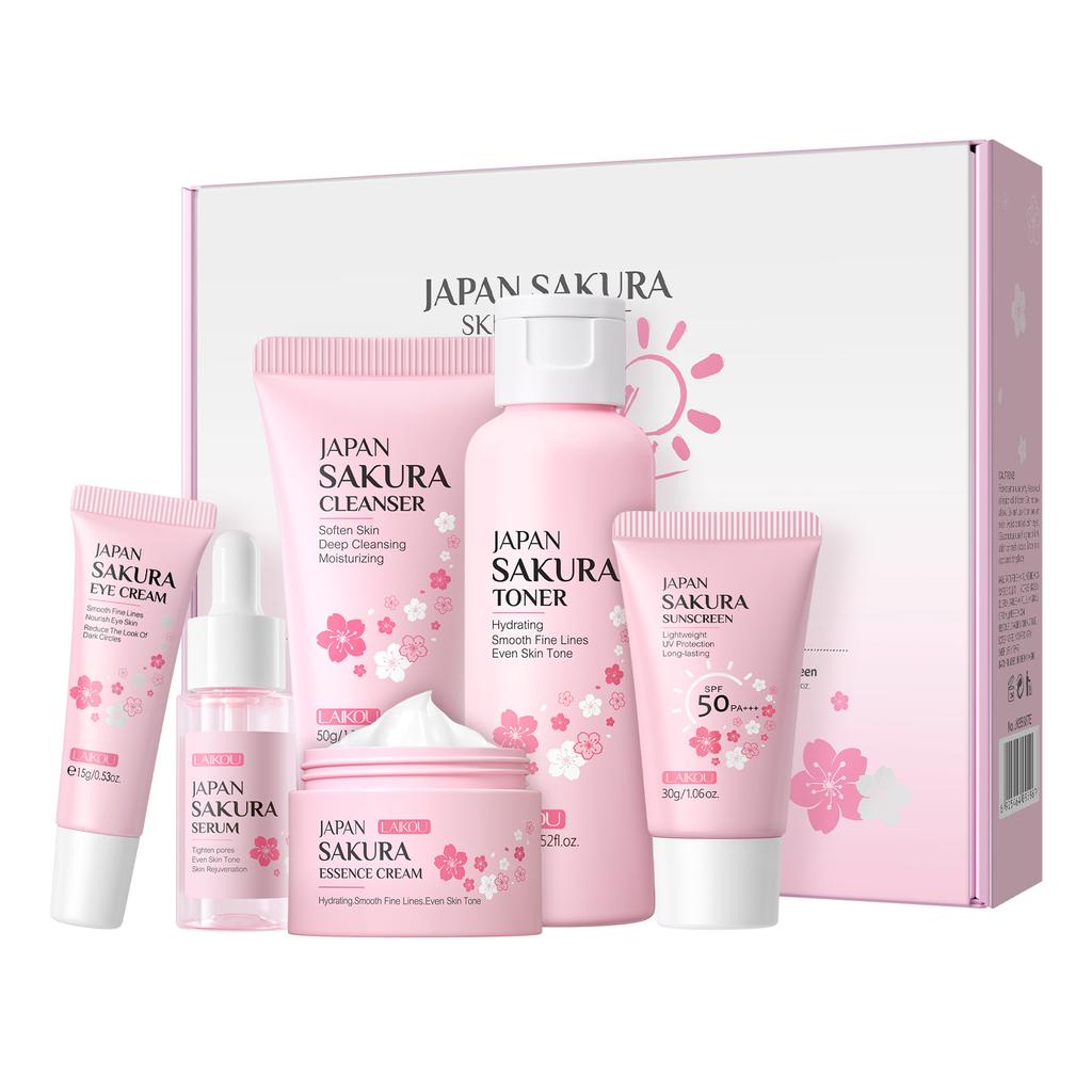 LAIKOU Cherry Blossom Очищающее средство для лица/компьютера. Подарочная коробка для ухода за кожей, легкий увлажняющий крем против старения кожи, набор из 6 шт.