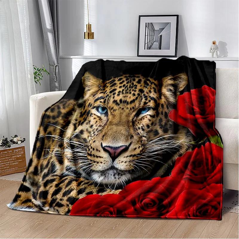 Plush Fleece Beast Animal Roses and Leopard Cheetah Throw Blanket Home Bedroom Bed Sofa Picnic Travel Cover Kid Soft Blanket