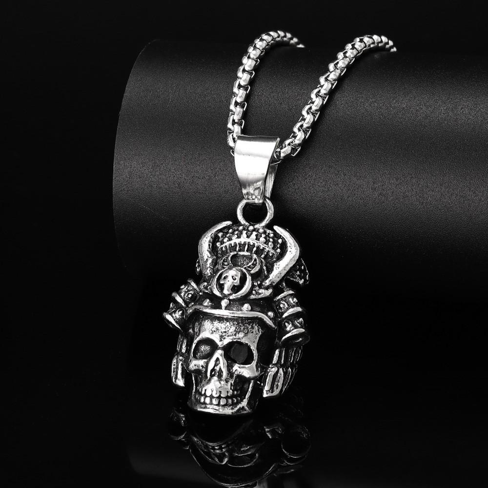 Vintage Viking Samurai Helmet Skull Personal-style Necklace Pendant Men's Punk Overbearing Holiday Party Gift Accessories