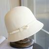 Mu Ling, the Republic of China daughter bow white woolen top hat Hepburn French elegant autumn and winter fisherman basin hat woman