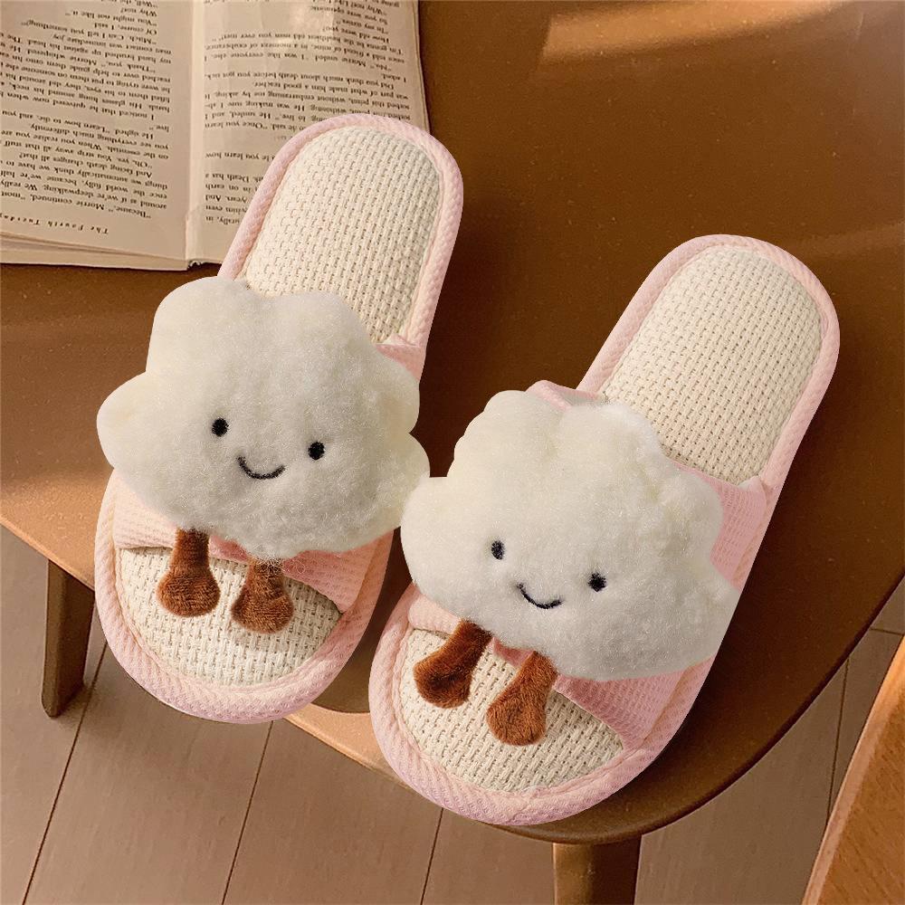 Spring and Autumn New Children's Cartoon Panda Linen Slippers Middle and Older Children's Indoor Home Non-slip and Not Cold Foot Parent-Child Slippers