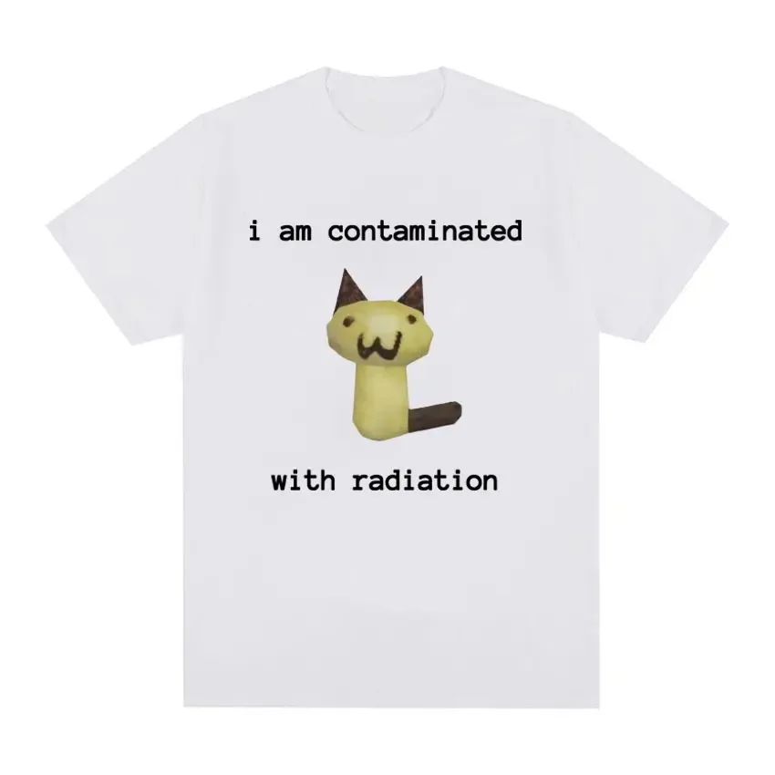 Vintage T Shirt I Am Contaminated with Radiation Funny Cat Meme Graphic Short Sleeve Print Cotton ONeck T Shirts Unisex