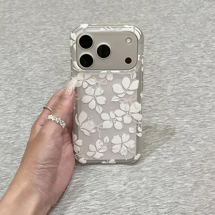 Прозрачный противоударный чехол для телефона с белыми цветами для iPhone 14/15/16/17 Pro Max