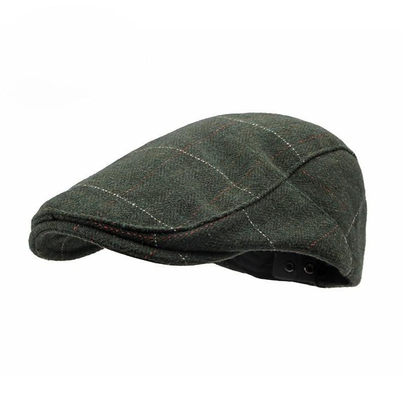 British Style Plaid Flat Cap for Men Women Autumn Winter Warm Woolen Beret Hat Retro Newsboy Cap Middle-aged Elderly Casual Duckbill Hat