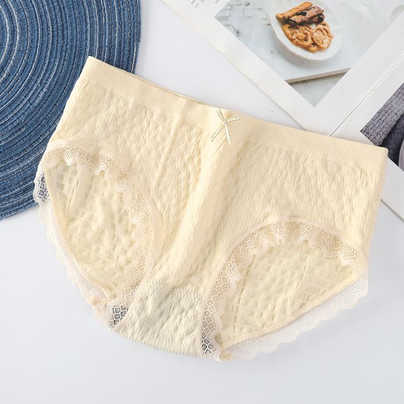 Bubble Pants Seamless Seamless Graphene Bare Ammonia Breathable Mid Waist Briefs Solid Color Lace Knickers Women's Triangle Panties