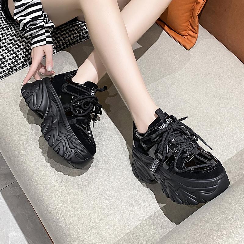 Fashion New Fashion 8cm High Platform Sneakers Women Thick Sole Non Slip Sports Dad Shoes Woman Korea PU Leather Chunky Sneakers Spring