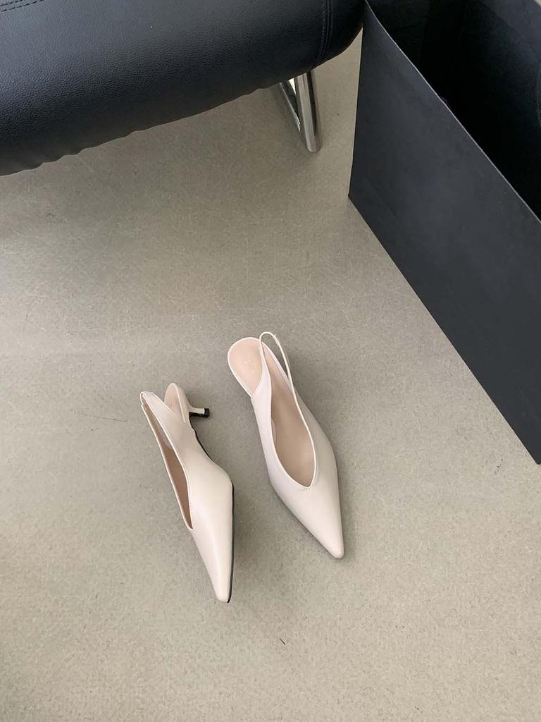 Модные женские босоножки с острым носком 2024 года, новые поступления, модные туфли-лодочки на тонком низком каблуке с ремешком сзади, черные, бежевые, коричневые, летние туфли для вечеринок