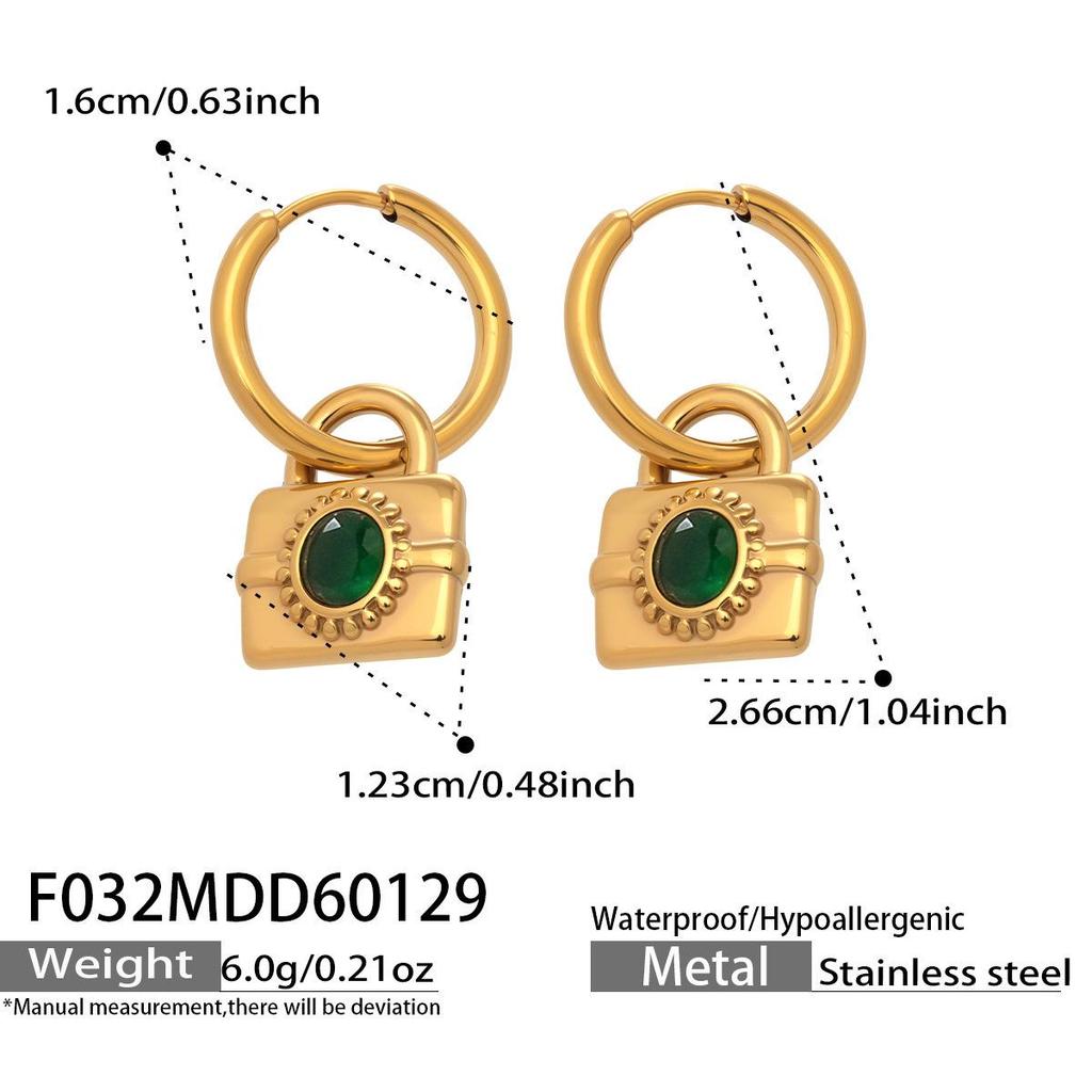 Zircon Inlaid Cross Lock Earrings - Stylish, Versatile Stainless Steel Pendant
