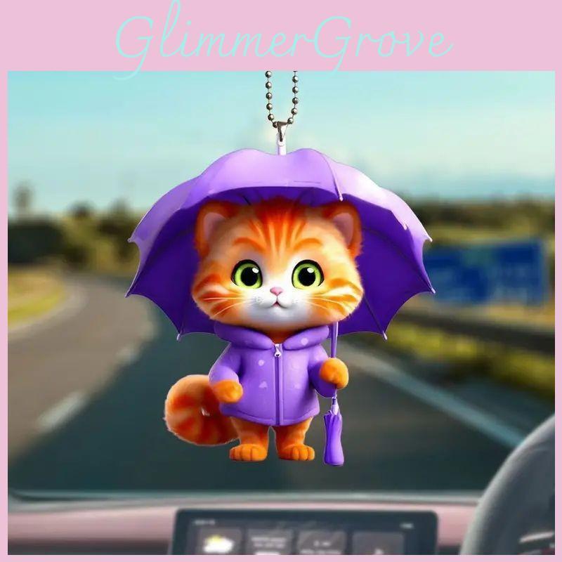 Umbrella Holding Cute Cat Pattern Acrylic Pendant For Car Accessories Decor