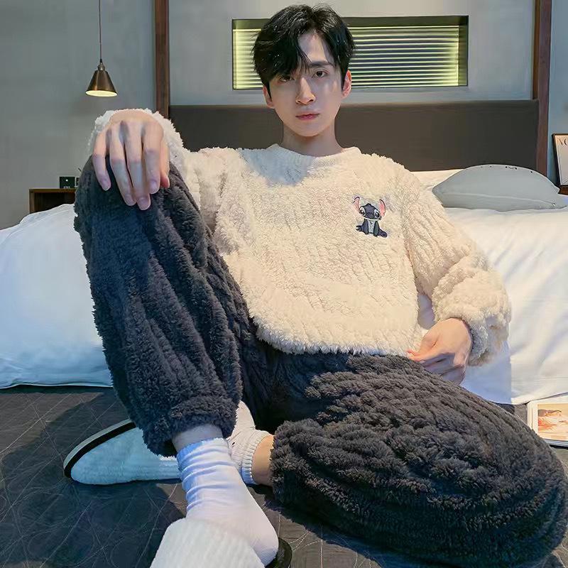 Мужская пижама из кораллового флиса — плотная, теплая зимняя фланель для подростков и старшеклассников