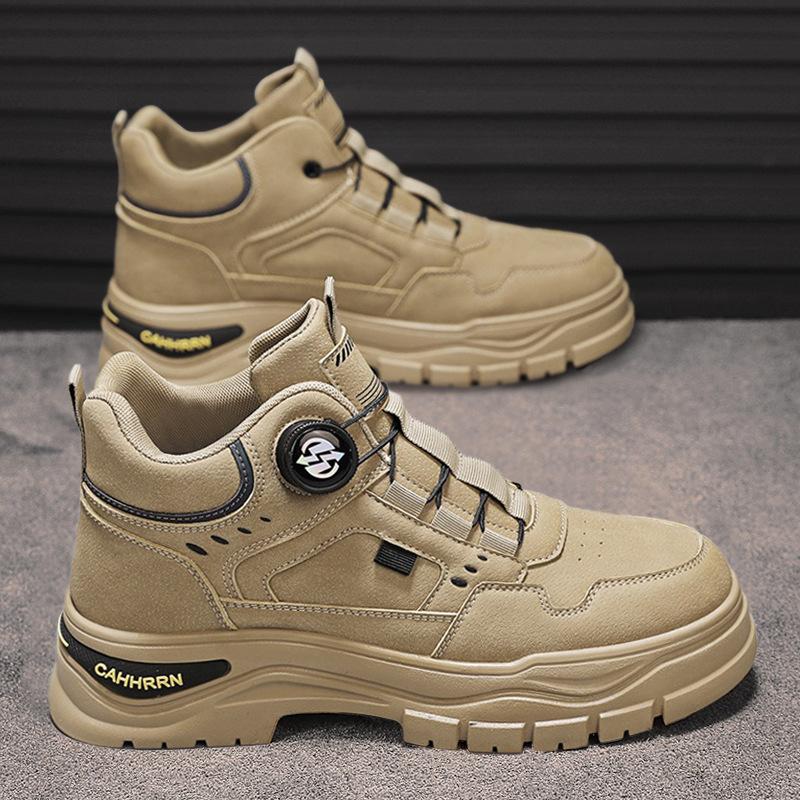 Men's Shoes Autumn Men's Fashion Trend Tooling Short Boots Spiral Button Sports High-top Martin Boots