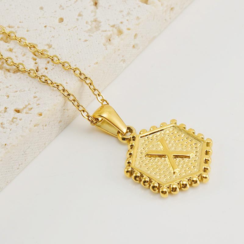 New Fashion Titanium Steel Hexagonal Letter Pendant Stainless Steel 26 English Letter Necklace Female