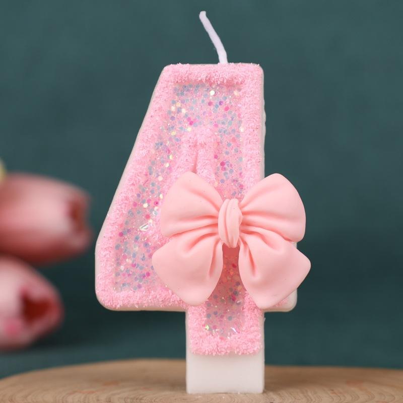Pink Bow Number Birthday Candle Cake Decoration 1st Year Handmade Birthday Candle 0-9