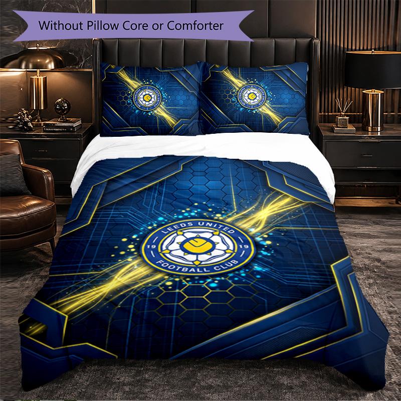 Футбольный комплект постельного белья Leeds United из 3 предметов Мягкий пододеяльник с наволочками Набивной комплект для декора спальни для дома