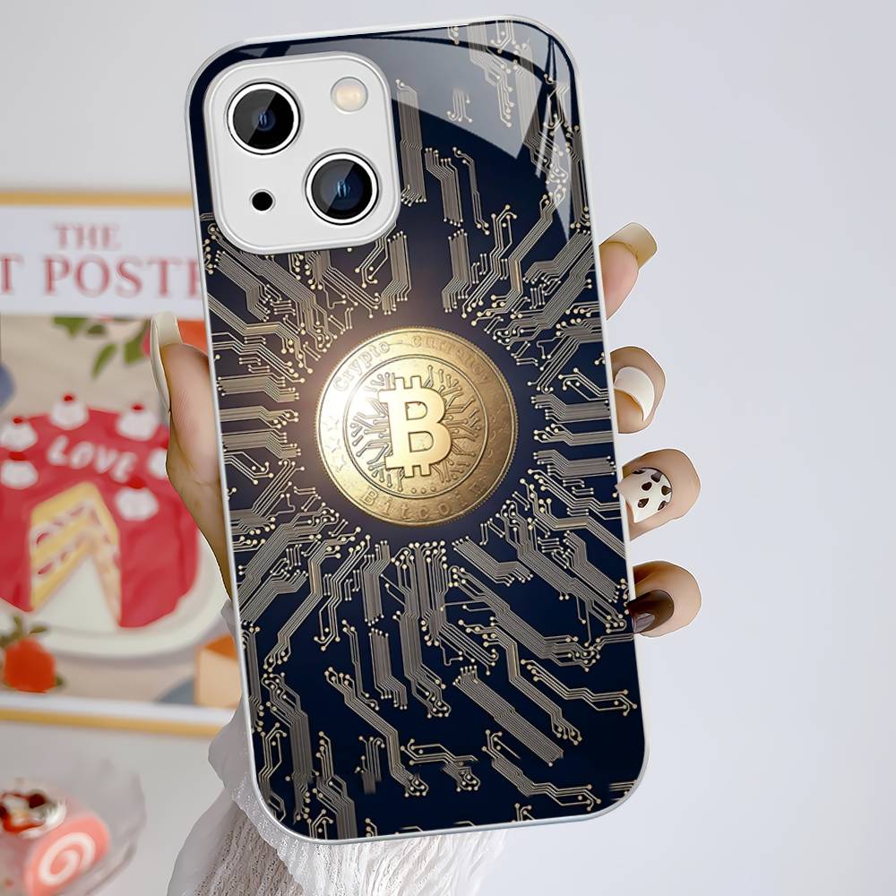 B-Bitcoin Для iPhone 14 13 12 Mini 11 Pro XS Max X XR 14 Plus Закаленное Стекло Чехол