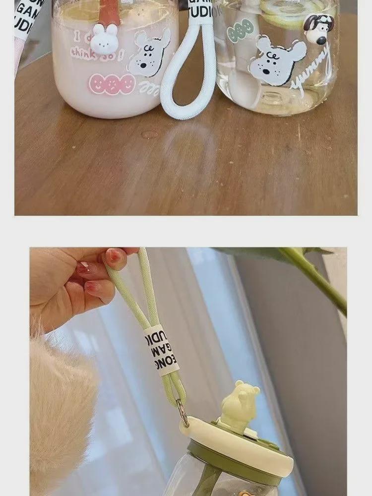 Корейский большой емкости двойной пластиковый стакан для питья с ложкой для размешивания - детский дизайн против падения с большим животом