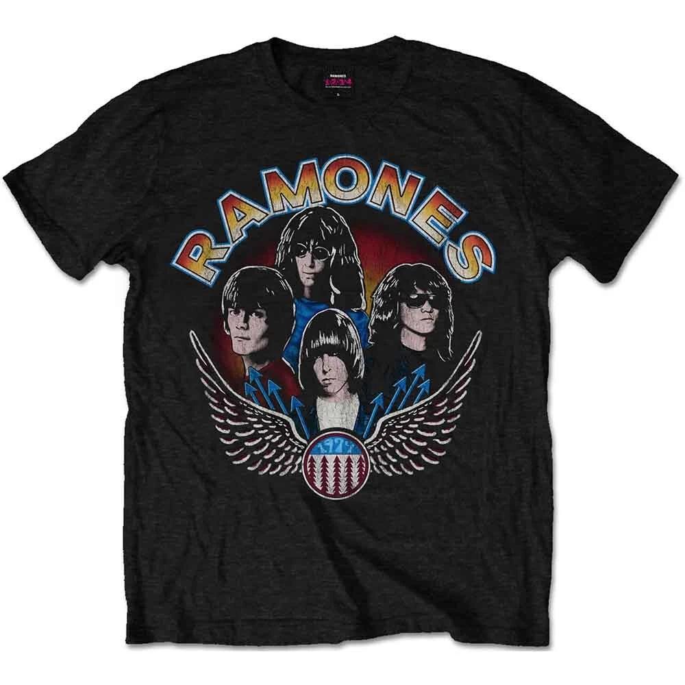 Ramones Винтажная Фото-футболка с крыльями Черная Новая