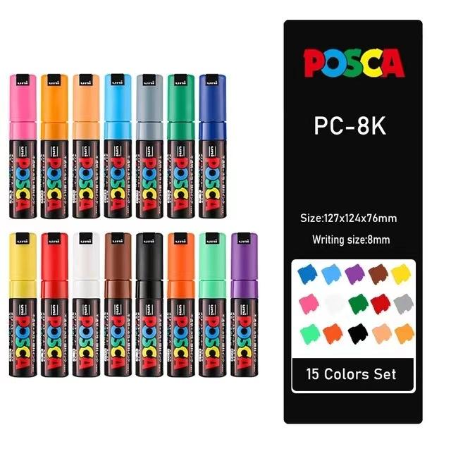 Полный набор акриловых маркеров-красок Uni Posca PC-1M PC-3M PC-5M 7/8/12/15/24/29C для росписи камней, ткани, стекла/металла, граффити