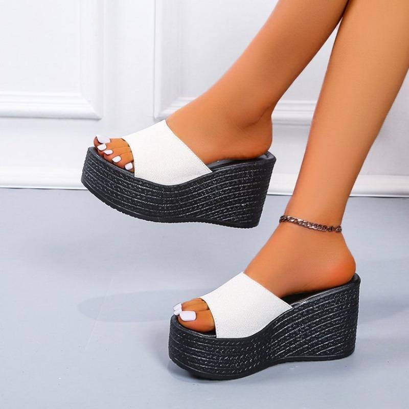 Женские сандалии, лето 2024, новые туфли на танкетке в этническом стиле с рыбьим ртом, одно слово, с толстой подошвой, женские туфли большого размера