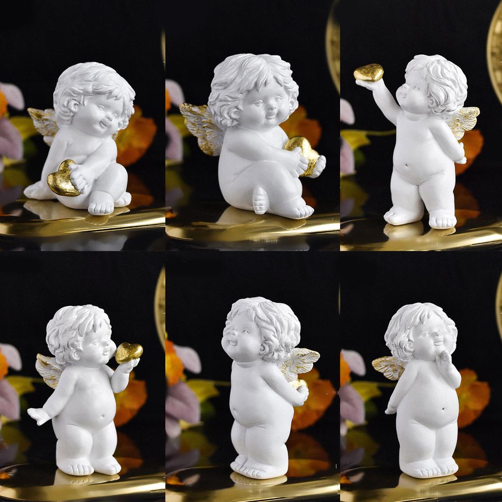 Baby Angelic Holding Heart Statue Love Expression Resins Cherub Sculpture Figurine for Home and Office Tabletop Decors