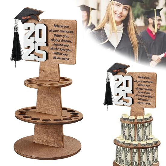Выпускной деревянный держатель денег башня двухслойная стойка для хранения денег класс 2025 выпускников денежный подарок выпускной вечер украшение рабочего стола