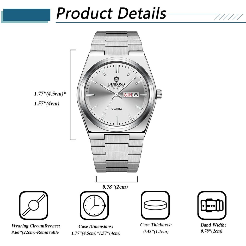 Luminous Watch with Popular Business Watch with Date and Day Detachable Quartz Fashion Watch for and School Perfect Gift for and Boyfriends Men's