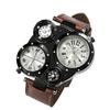 Модные мужские спортивные водонепроницаемые кварцевые часы на кожаном ремешке