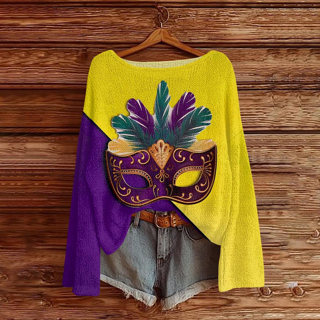 Женский модный пуловер с круглым вырезом, длинным рукавом и принтом, повседневный