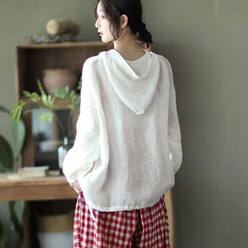 Литературная ретро-хлопковая и льняная куртка с капюшоном, женская летняя свободная повседневная тонкая солнцезащитная рубашка, универсальный кардиган с длинными рукавами, топ