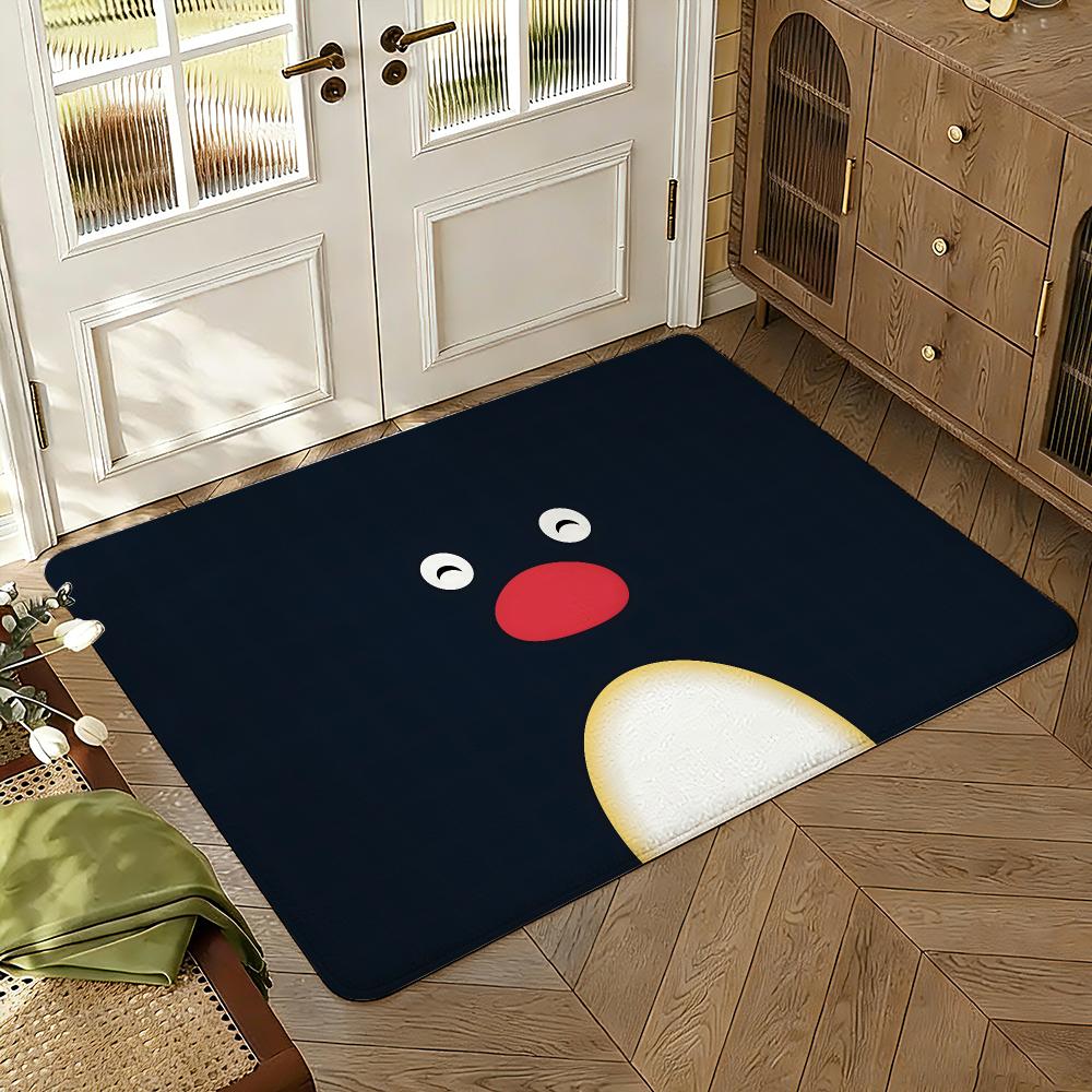 Pingu Cute penguin Floor Mat Soft Thickened Absorbent Non-Slip Bedroom Living Room Door Mat Home Decor Flannel Rugs