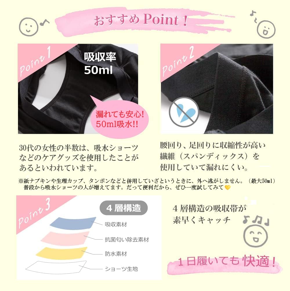 BAZETITUS of Water Supply Suntory Urine Leaking Medium Water Absorption Deep Wear for Safe Compatible with 7 Absorption by Femtech [Set 3] Shorts,