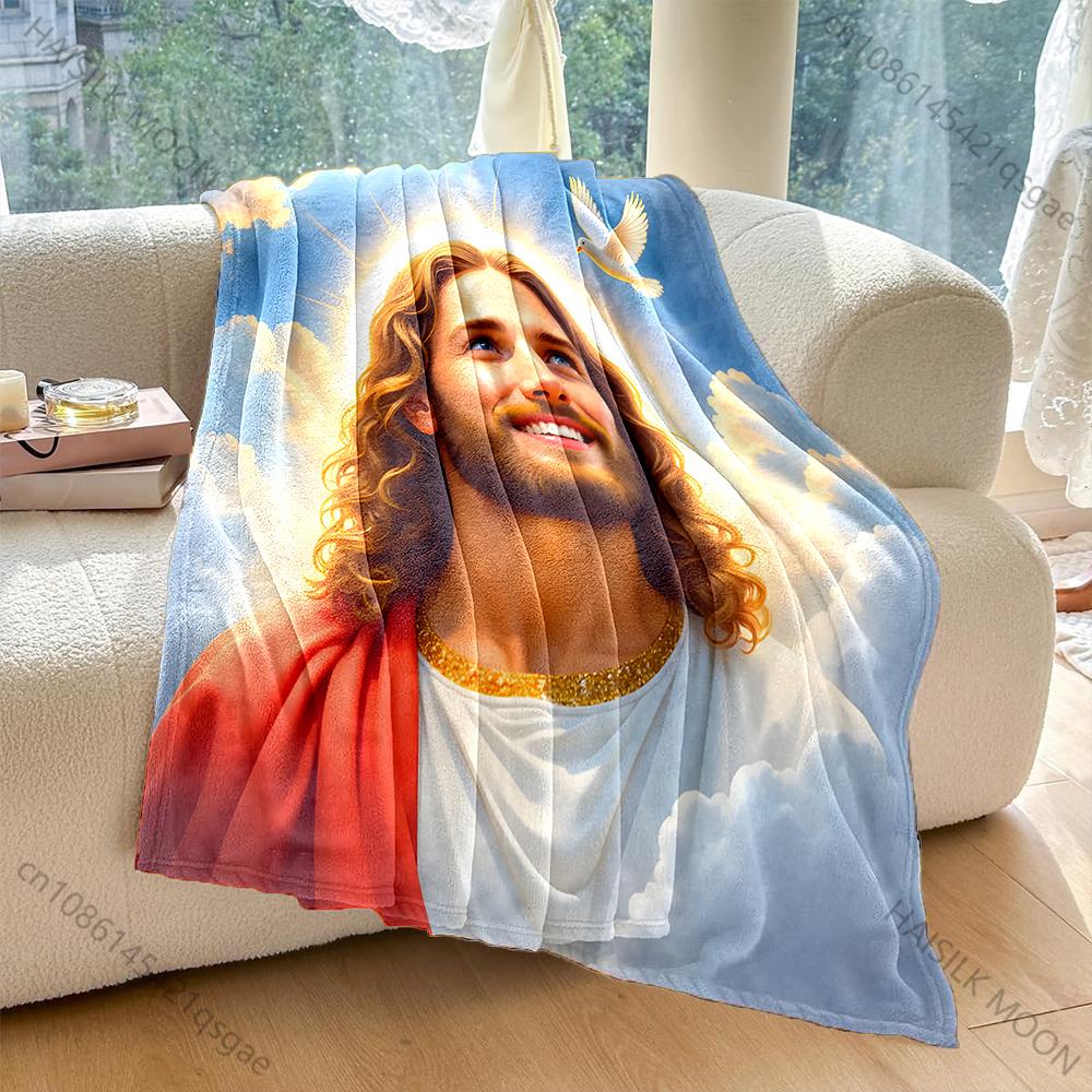 Christian God Jesus Print Blanket Warm Soft Fluffy Kids Adult Luxury Gifts for Sofa Bed Home Outdoor Travel Camping Blanket