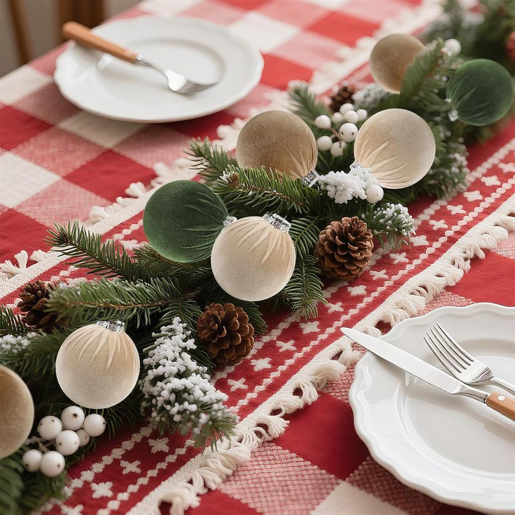 Набор бархатных елочных шаров - 15 шт. 3,15 дюйма Флокированные рождественские украшения для елки, гирлянды, настольного центрального элемента, фестивального декора