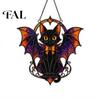 Spooky Farmhouse Party Supplies Halloween Bat Cat Suncatcher, Stained Glass Style Acrylic Sun Catcher, Gothic Dark Aesthetic Room Decor Black Hanging