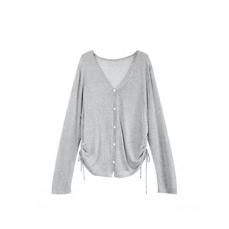 Women's Slimming Drawstring Summer Cardigan - Lightweight, Versatile Knit Outerwear