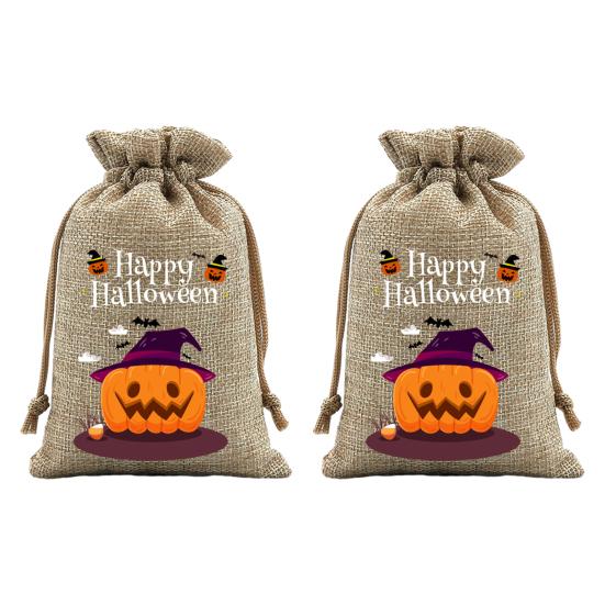 Стильные ручной работы Party Bags 2 шт. Хэллоуин Тыква на завязках для конфет и угощений, Ретро джутовые фестивальные сумки, Мешки для угощений на Хэллоуин, Портативные Goodie