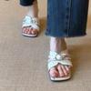 Fashion New Fashion Trend Wedge One-Word Square-Toe Slippers 2025 Temperament Fashion New Outside Summer Sandals