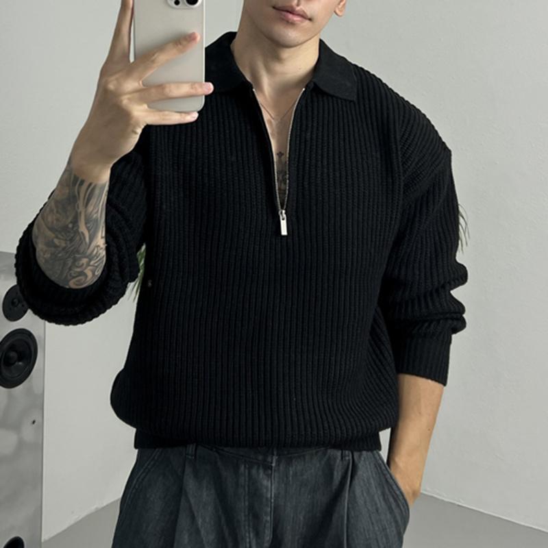 INCERUN Осенне-зимние мужские свободные свитера на молнии с воротником