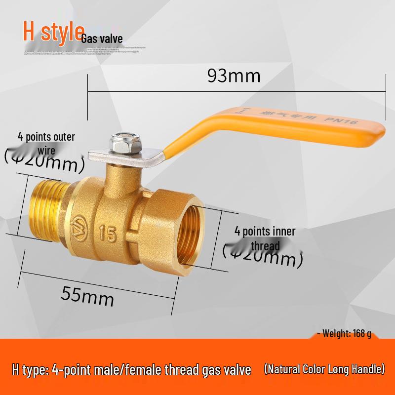 All-Copper Thickened Double Male Thread Gas Ball Valve, 4-Point Natural Gas Valve Switch