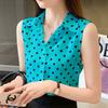 Модные летние майки-блузки Корейский стиль Повседневные Принт в горошек Воротник поло Без рукавов Шифон Свободные На пуговицах Женские рубашки