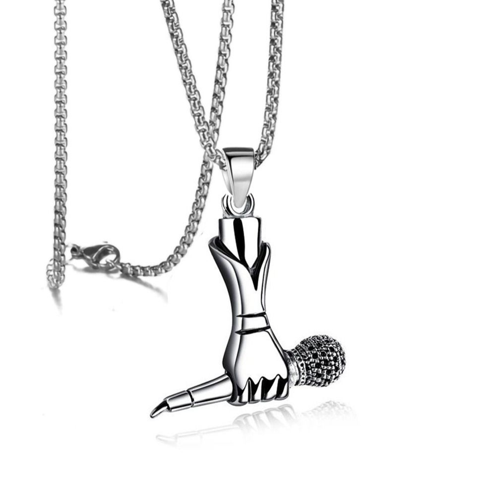 Silver Microphone Necklace Titanium Steel Hip Hop Necklace New Pendant Necklace Men Women